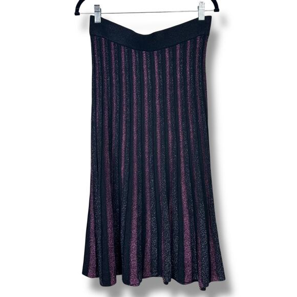 Nanette Lepore Very Black Le Rouge Silver Sparkle Pleated Midi Knit Swing Skirt - Picture 3 of 7